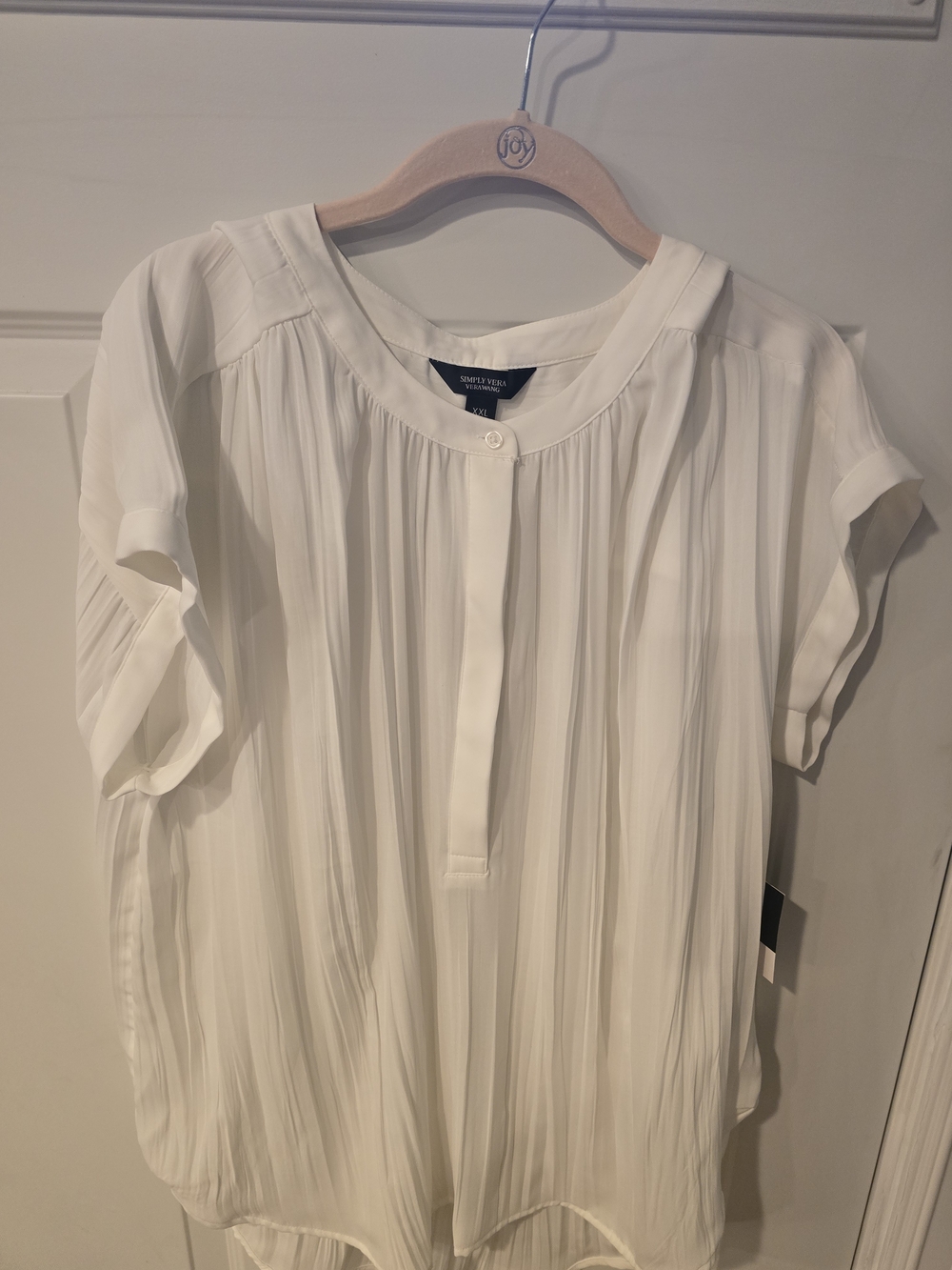 Simply Vera Vera Wang White Pleated Short Sleeve Blouse